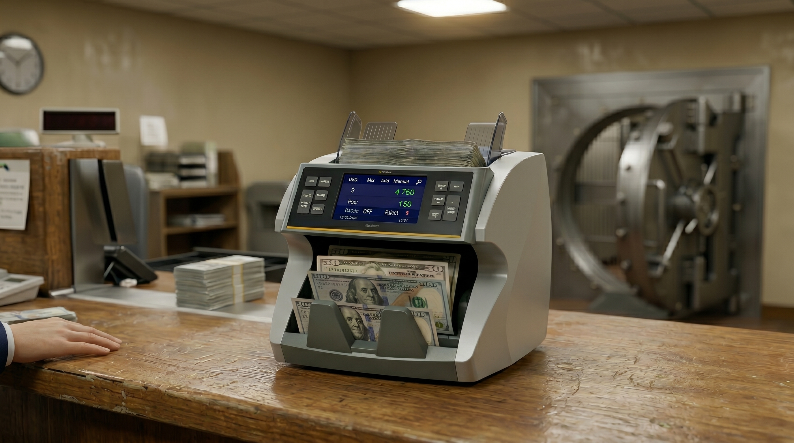 Bank teller cash counting machine