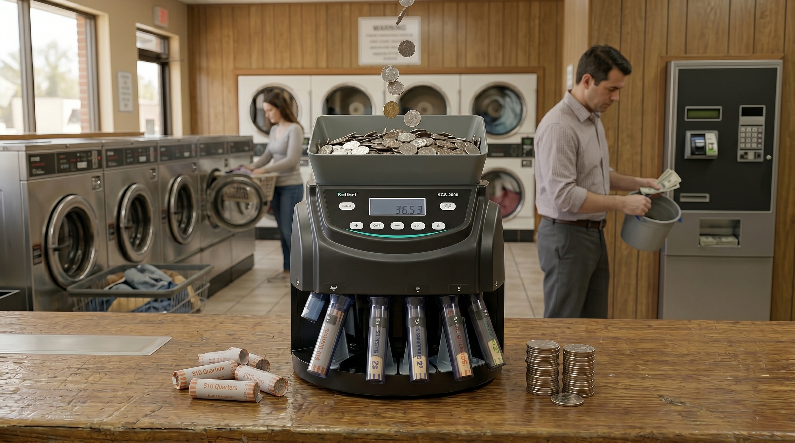 Coin counter at laundromat